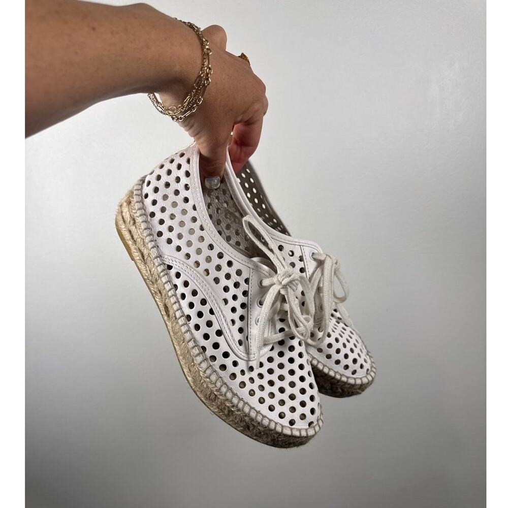 Loeffler Randall Alfie Espadrille Leather Lace-Up Sneakers — White, 35 (5)